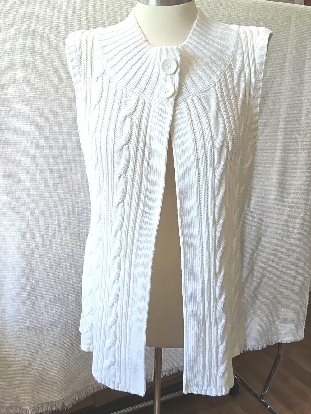 KIM ROGERS WOMEN CABLE-KNIT VEST SWEATER RIBBED MOCK NECK